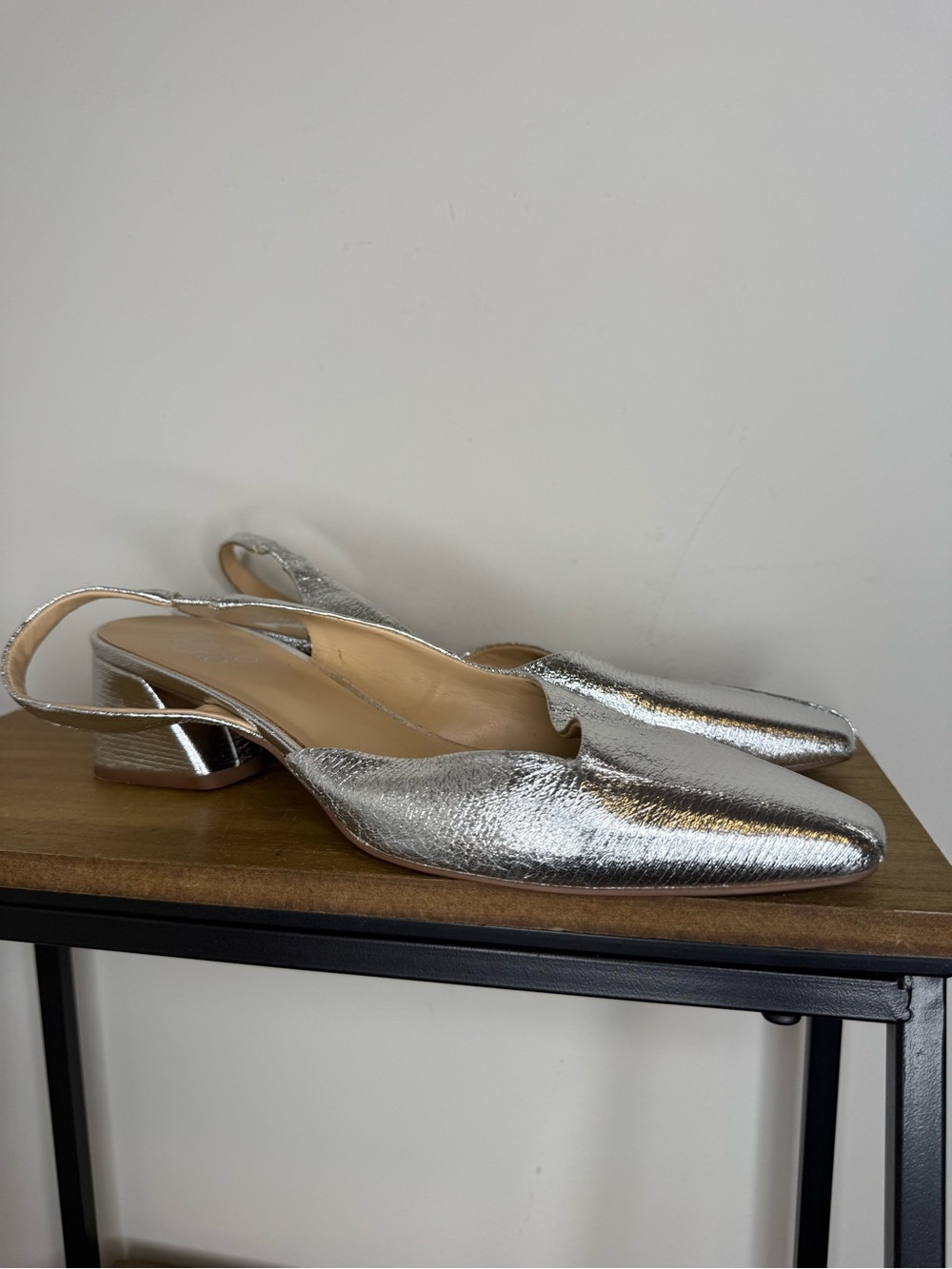 Farylrobin Silver Metallic Slingback Block Heel Pumps - Picture 2 of 7